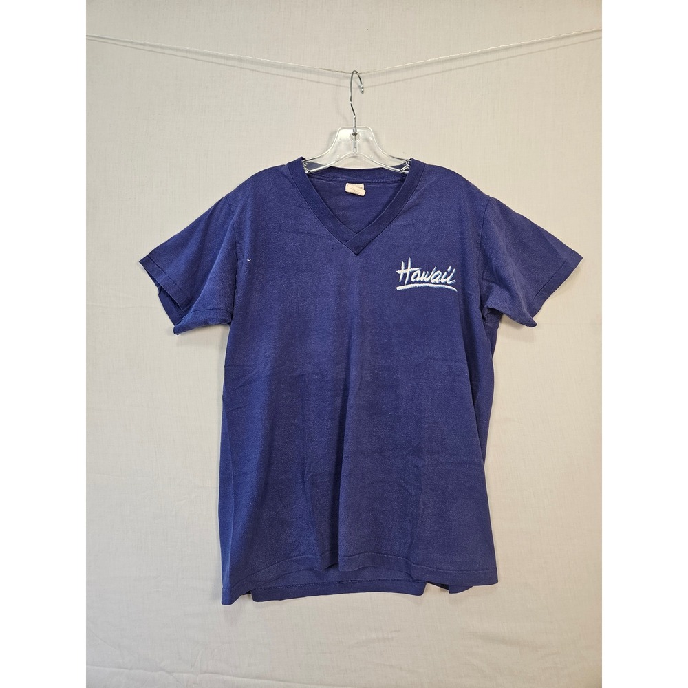 Vintage Signal Hawaii V-Neck T-Shirt Purple Cotton Made in USA Large 80s 3064